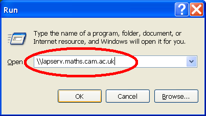 run \\lapserv.maths.cam.ac.uk