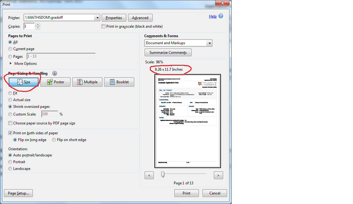 Adobe Reader print dialog