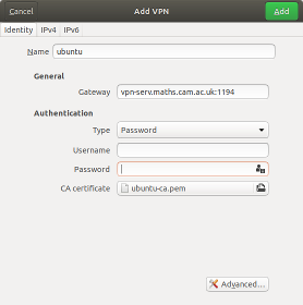 Ubuntu 18.04 Add VPN dialog