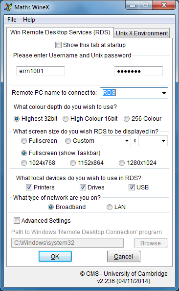 Logging into the RDS server with WineX