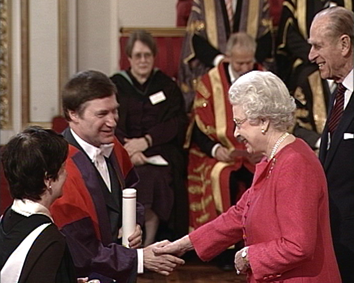 John Barrow receiving the Queen's Anniversary Prize on behalf of the Millennium Mathematics Project